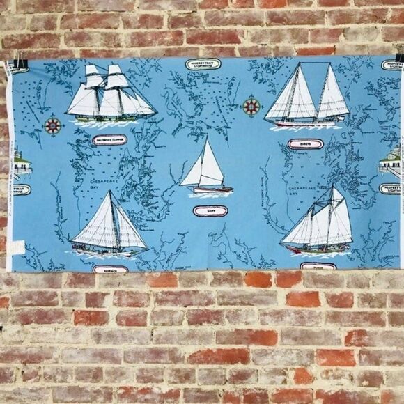 Nautical Upholstery Fabric Sail Boats - Picture 1 of 8